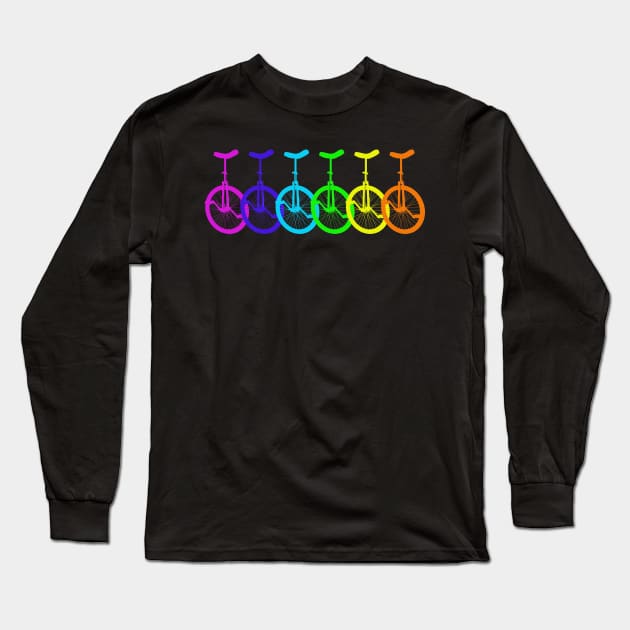 Rainbow Unicycles Long Sleeve T-Shirt by jenido